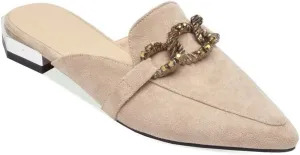 MIOKE Women's Pointed Toe Embroidered Floral Mules Flat Slip On Backless Loafer Low Heel Dress Mule Shoes