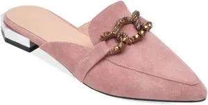 MIOKE Women's Pointed Toe Embroidered Floral Mules Flat Slip On Backless Loafer Low Heel Dress Mule Shoes