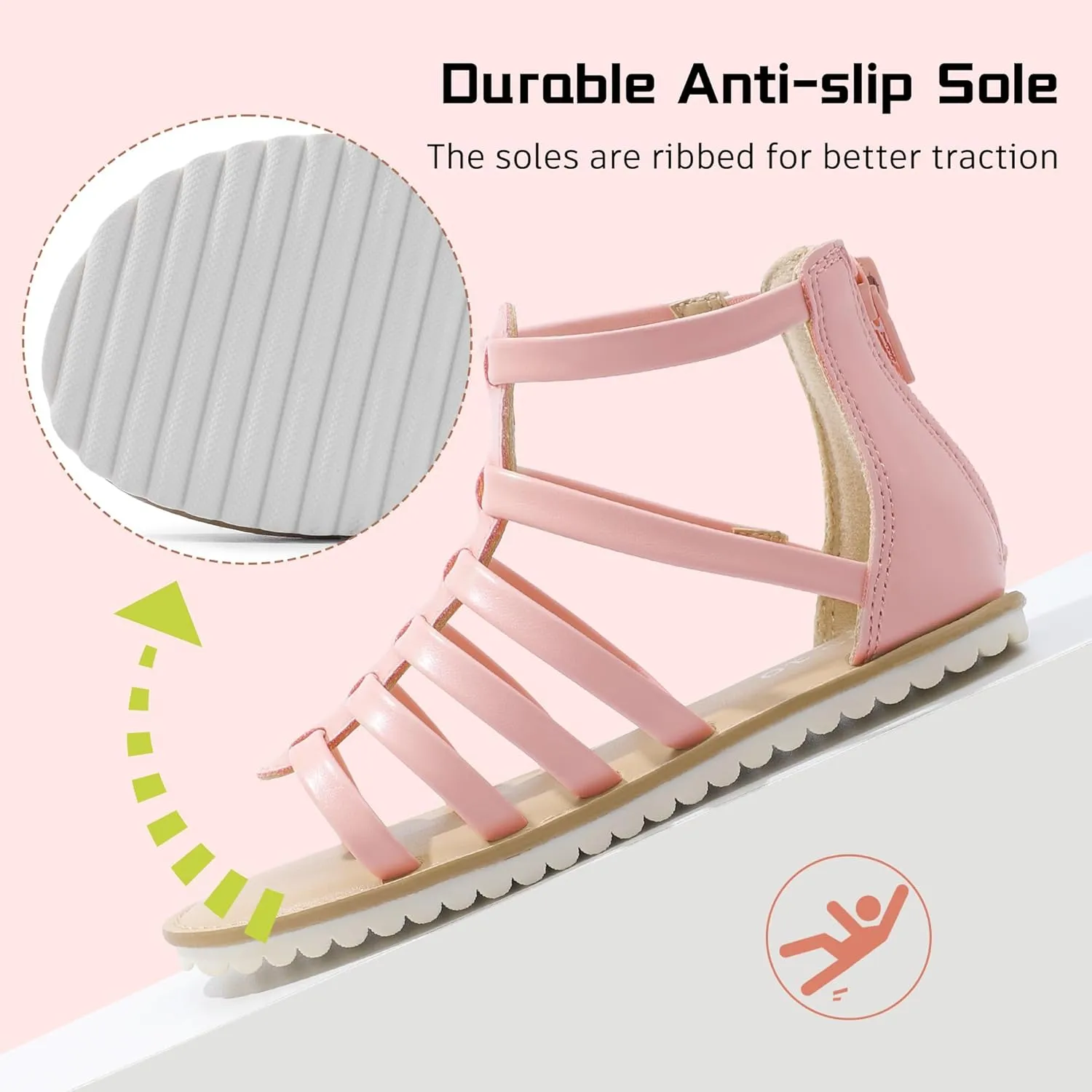 MIXIN Girls Gladiator Sandals for Toddler/Little Kids Open Toe Cute Strappy Summer Flat Shoes with Zipper
