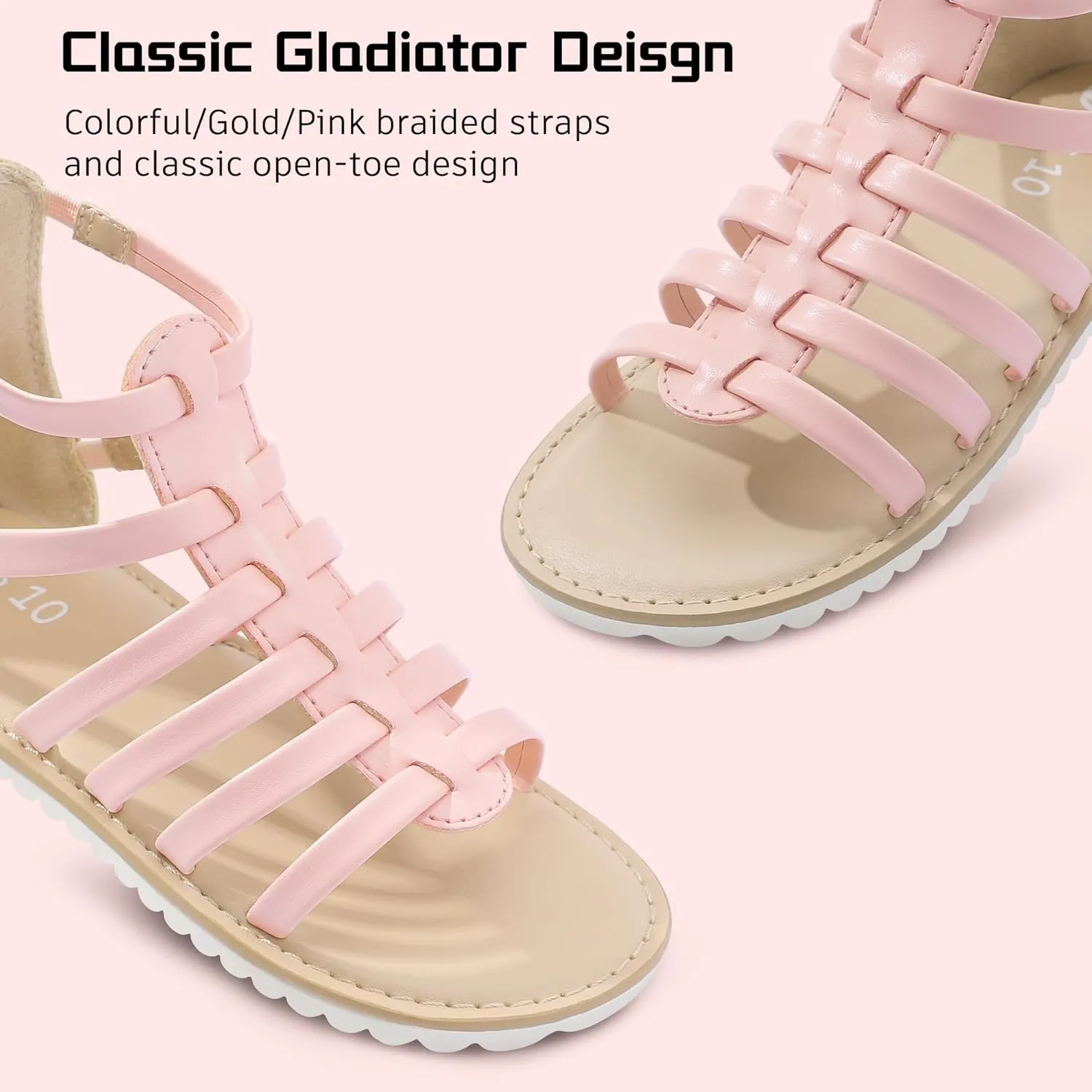 MIXIN Girls Gladiator Sandals for Toddler/Little Kids Open Toe Cute Strappy Summer Flat Shoes with Zipper