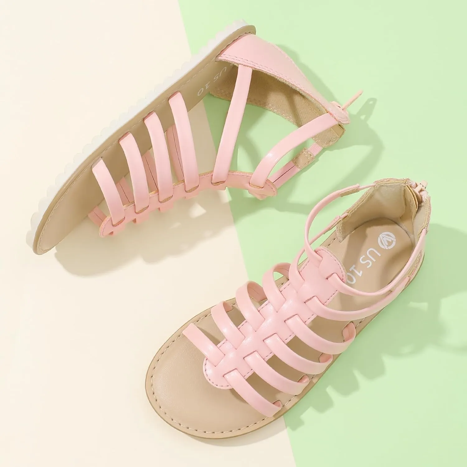 MIXIN Girls Gladiator Sandals for Toddler/Little Kids Open Toe Cute Strappy Summer Flat Shoes with Zipper