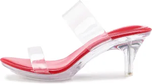 NBUUNBU Clear Heels for Women Silver Black Heels Little Platform Sexy High Heels Sandals Stiletto Kitten Open Toe Dress Shoes Comfortable Double Transparent Strap Heeled Sandals Mule
