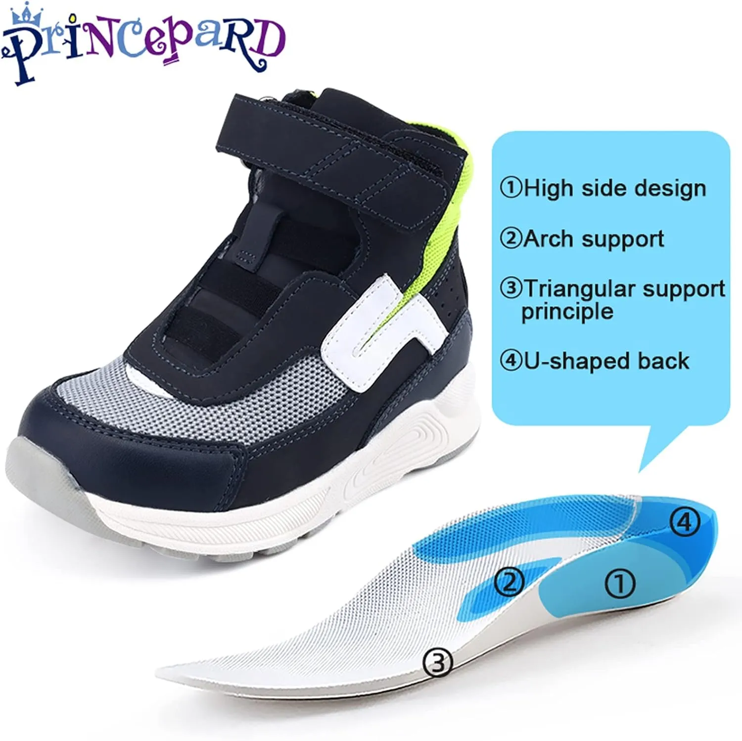 Orthopedic Shoes for Kids,High Top Corrective Sneakers with Arch & Ankle Support for Girls and Boys' Flat Foot,Anti-Slip Soles