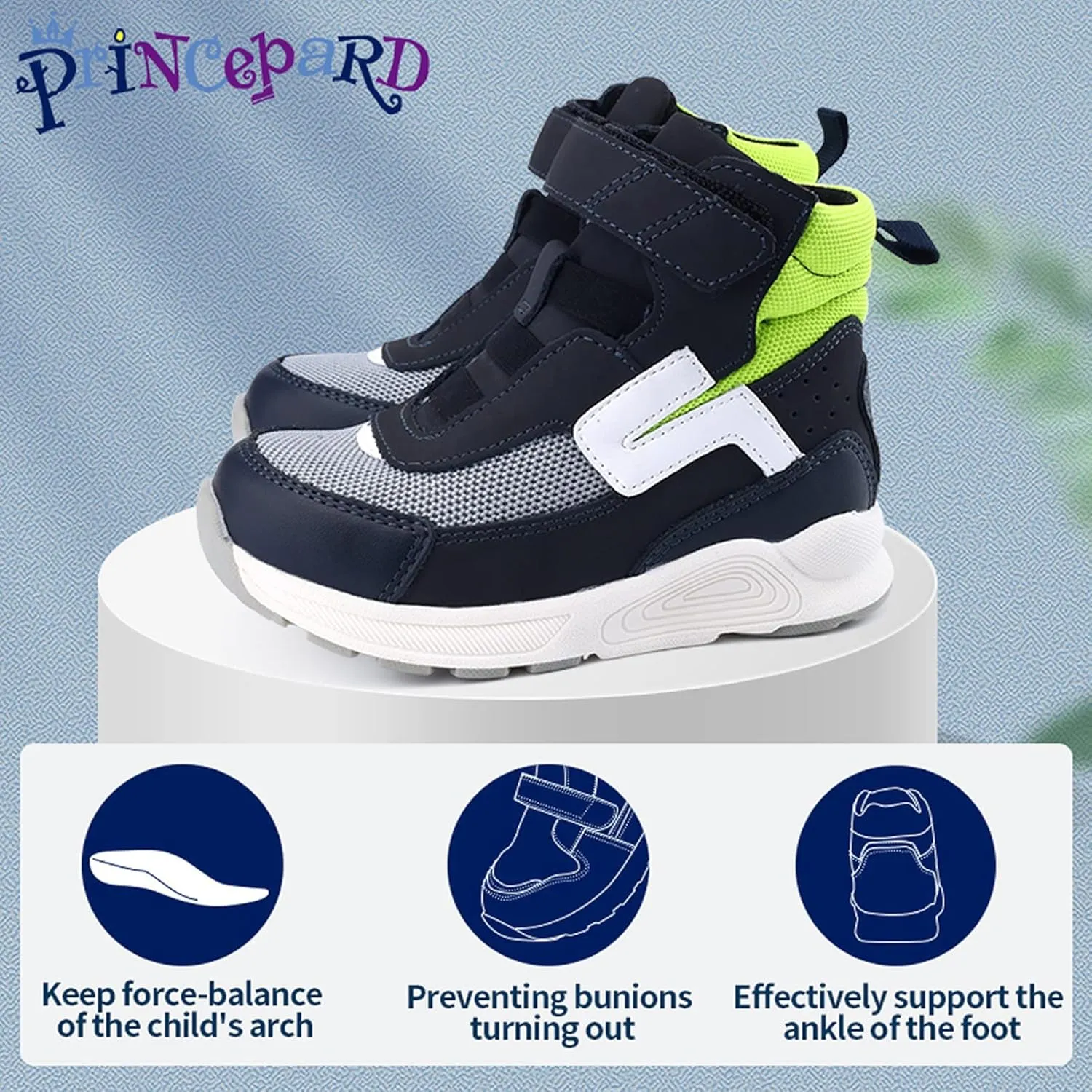 Orthopedic Shoes for Kids,High Top Corrective Sneakers with Arch & Ankle Support for Girls and Boys' Flat Foot,Anti-Slip Soles