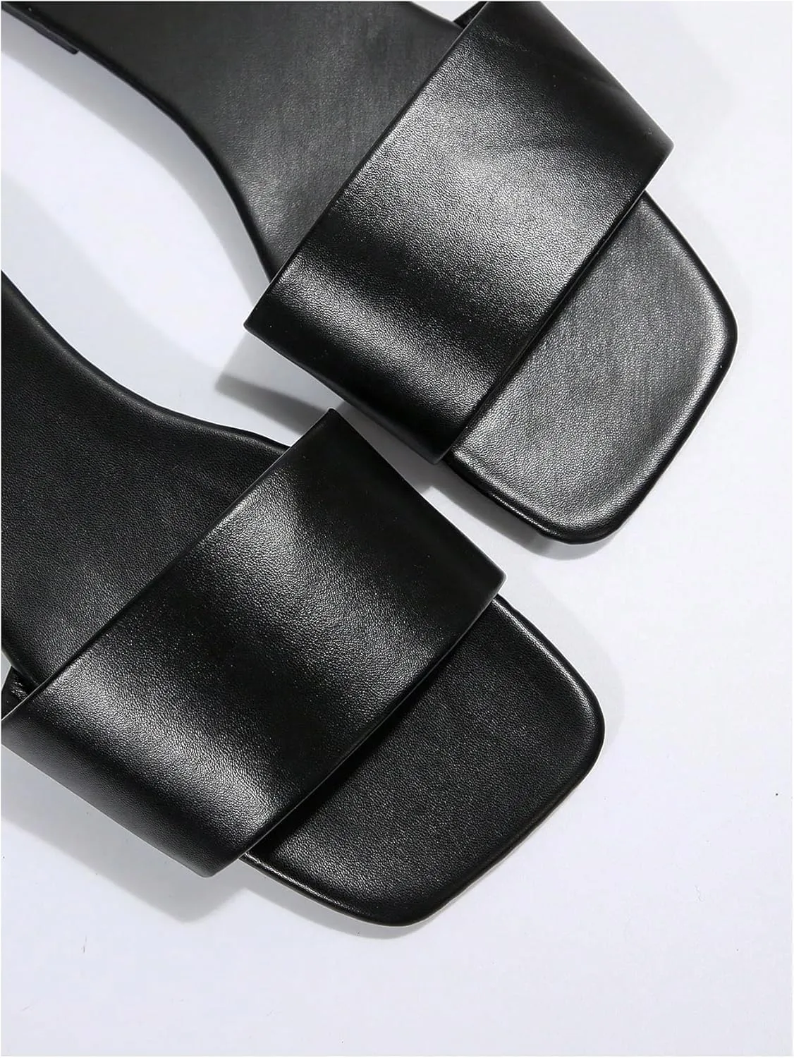 OYOANGLE Women's Leather Dressy Slide Sandals Square Open Toe Comfortable Flat Sandals