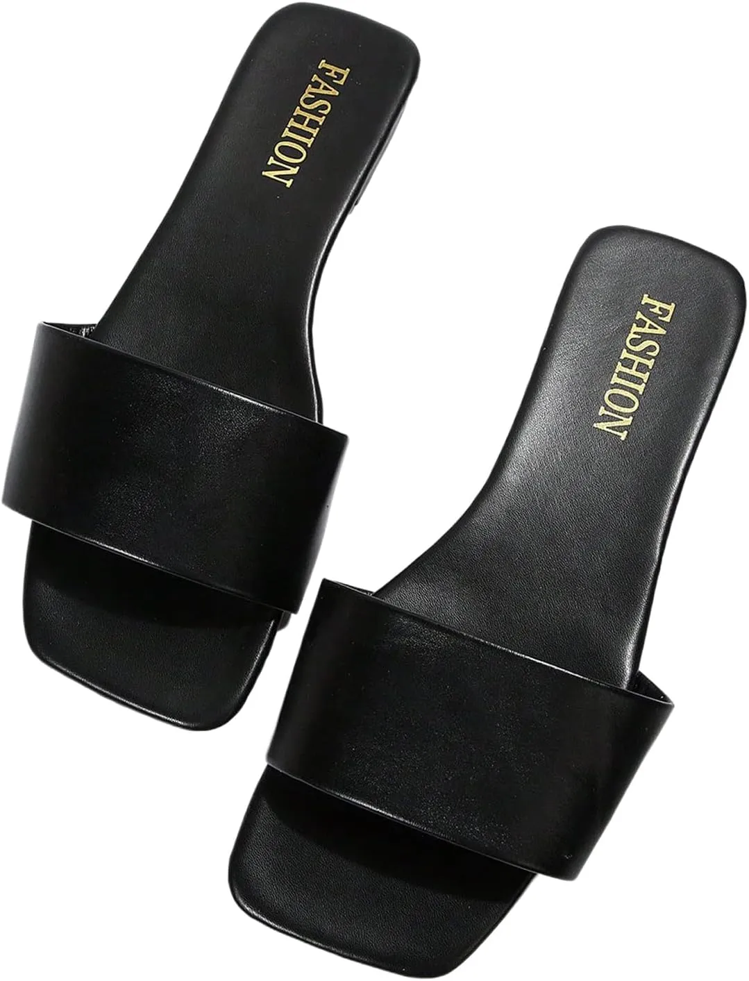 OYOANGLE Women's Leather Dressy Slide Sandals Square Open Toe Comfortable Flat Sandals