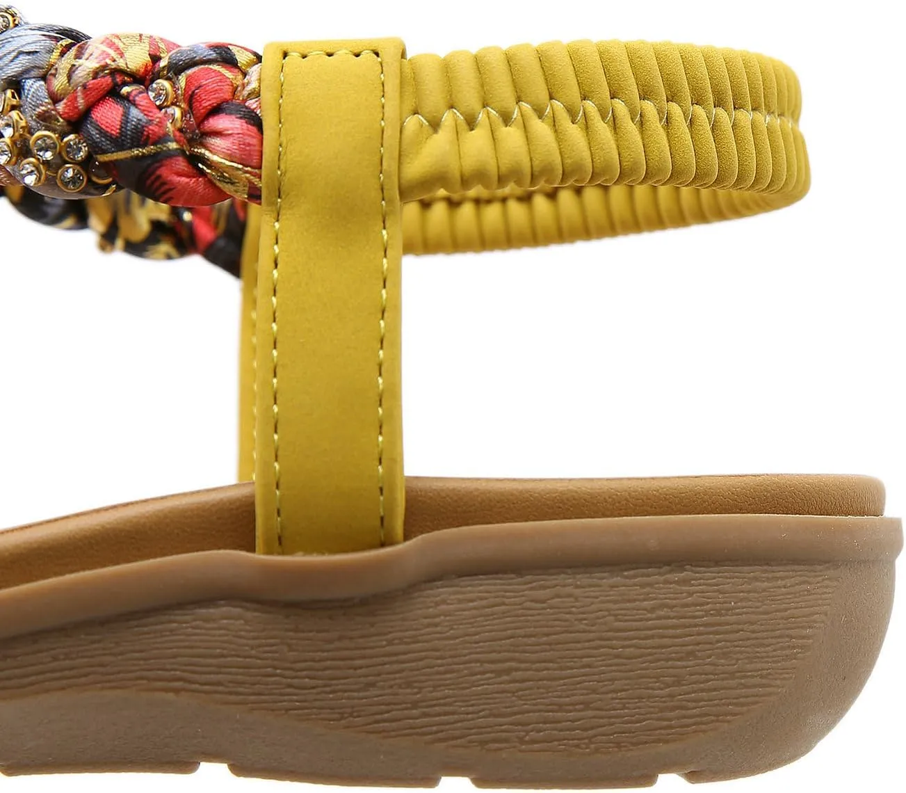 Parisuit Womens Flat Sandals Boho Bohemian Beaded Open Toe Elastic Ankle Strap Sandals Summer Comfortable Beach Wedge Shoes
