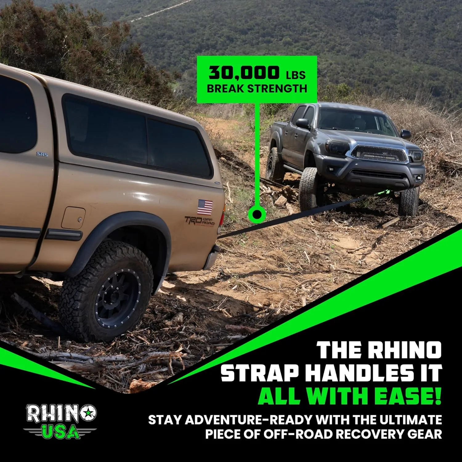 Rhino USA Recovery Tow Strap (3" x 20') - 31,518lb Break Strength - Emergency Recovery Strap Tow Rope for Truck, UTV, ATV & More - Heavy Duty Towing Strap for Offroad 4x4 Use - Compatible with Jeep