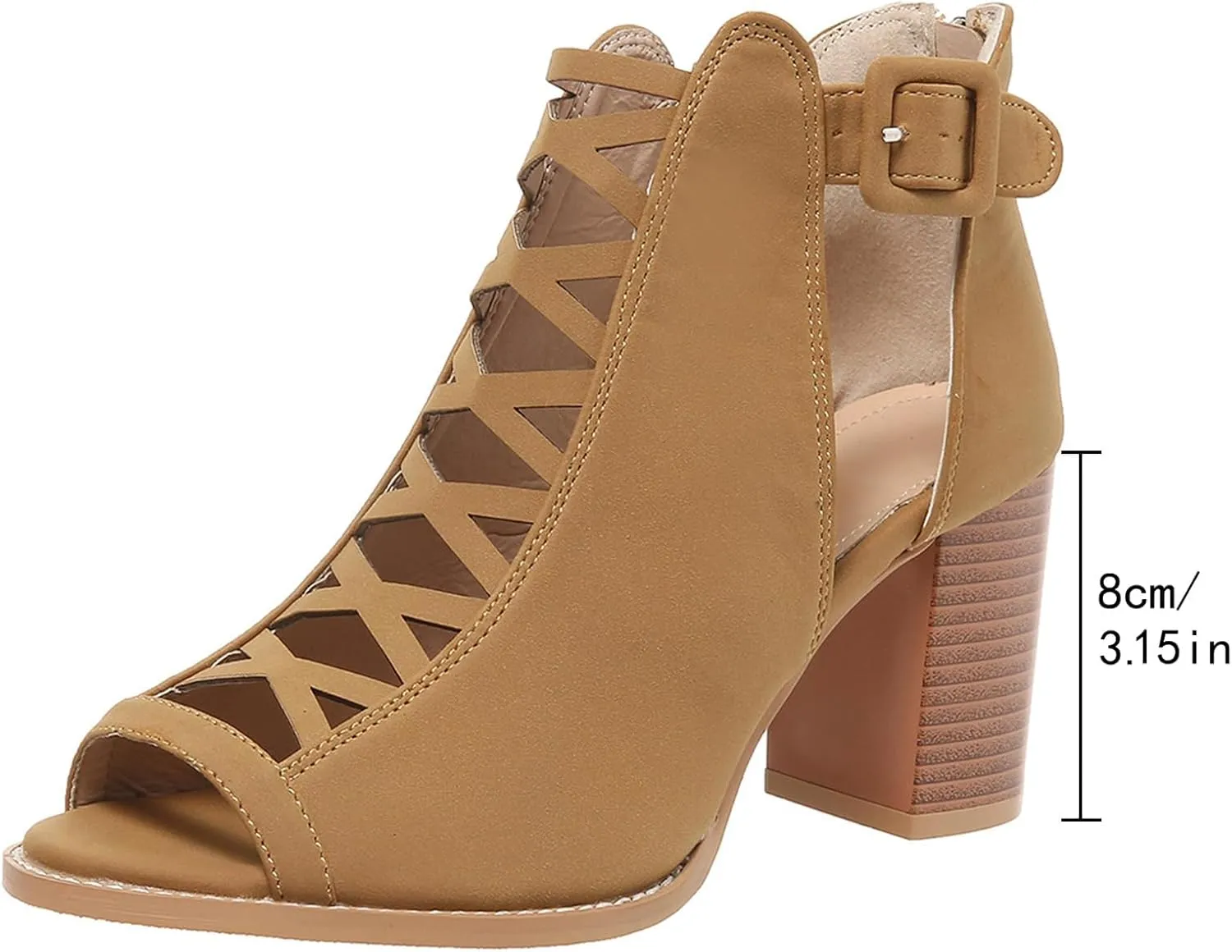 SACFOF Women Open Toe Crisscross High Heel Sandals Faux Suede Cutout Sandal with Adjustable Ankle Strap and Back Zipper