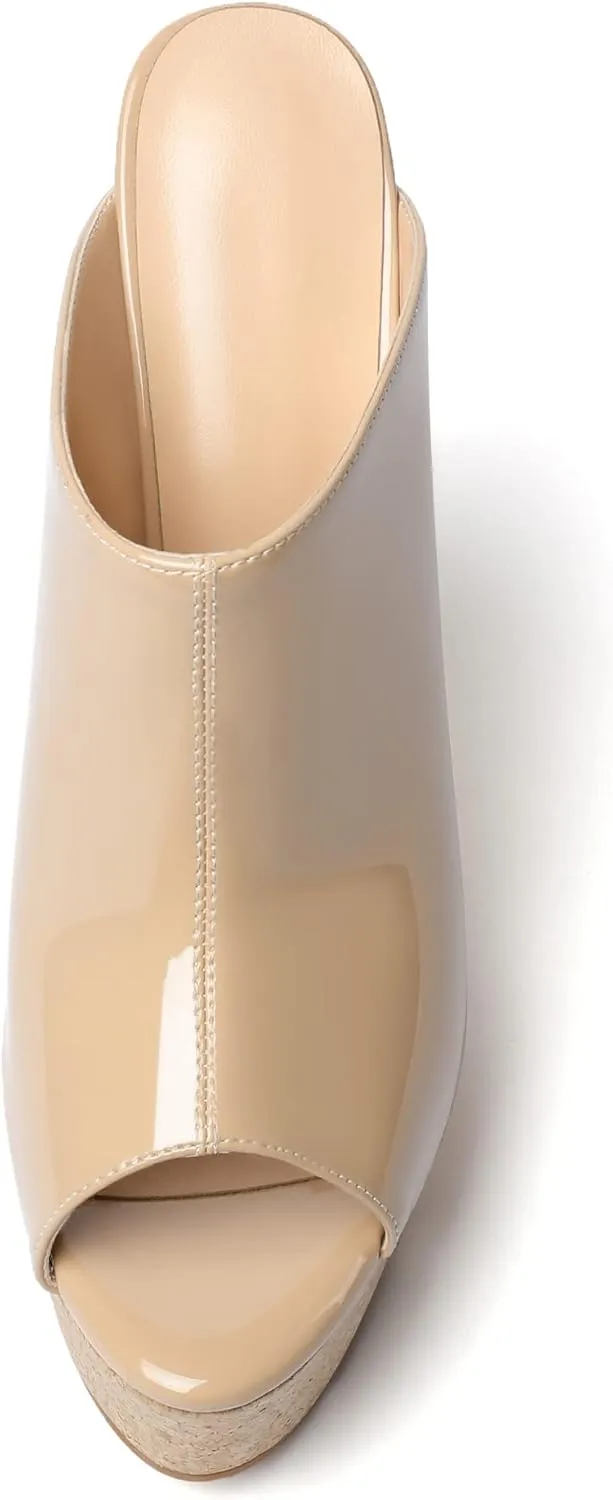 SAMMITOP Women's Platform Wedge Open Toe Sandals,Ladies Slip On Wedge Mule Shoes