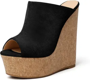 SAMMITOP Women's Platform Wedge Open Toe Sandals,Ladies Slip On Wedge Mule Shoes