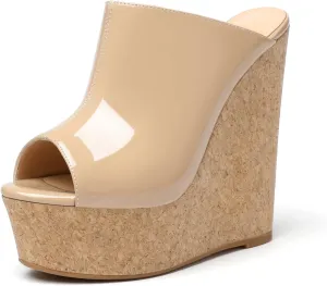 SAMMITOP Women's Platform Wedge Open Toe Sandals,Ladies Slip On Wedge Mule Shoes
