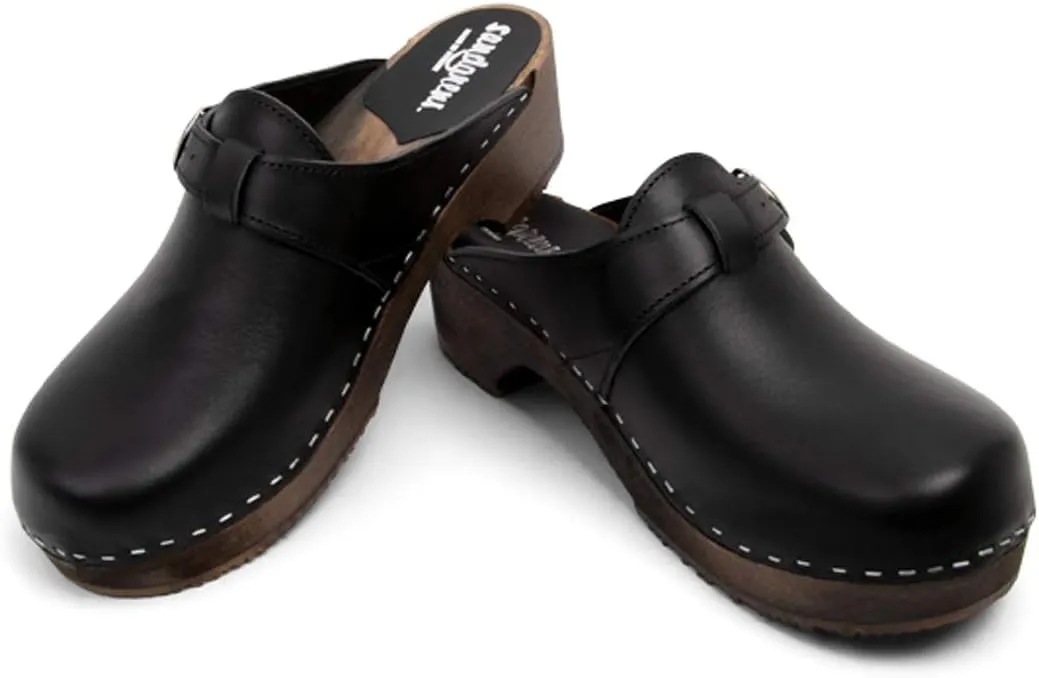 Sandgrens Handmade Swedish Wood Clogs for Men, Low Heel Mule | Halmstad