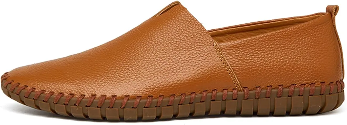 Santimon Men's Leather Espadrille Slip-On Plain Toe Casual Dress Loafer Shoes