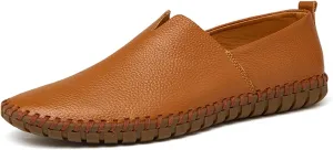Santimon Men's Leather Espadrille Slip-On Plain Toe Casual Dress Loafer Shoes