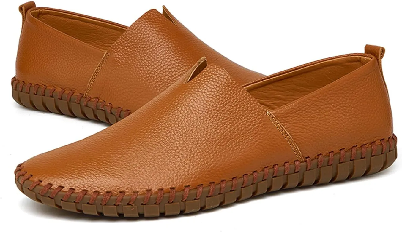 Santimon Men's Leather Espadrille Slip-On Plain Toe Casual Dress Loafer Shoes
