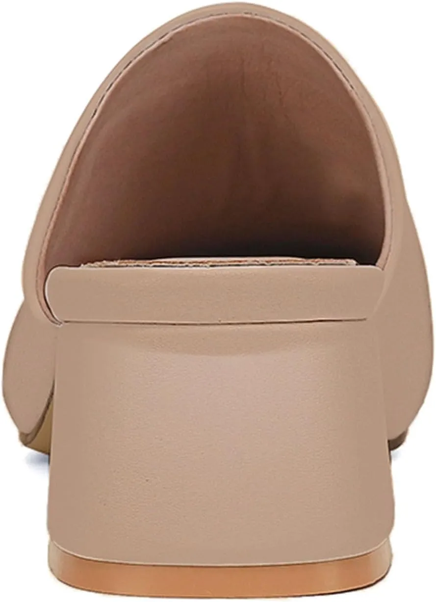 SHEMEE Women's Closed Square Toe Chunky Heel Slides Mule Pumps Slip On Mid Block Heels Slippers Sandals Backless Slingback Shoes