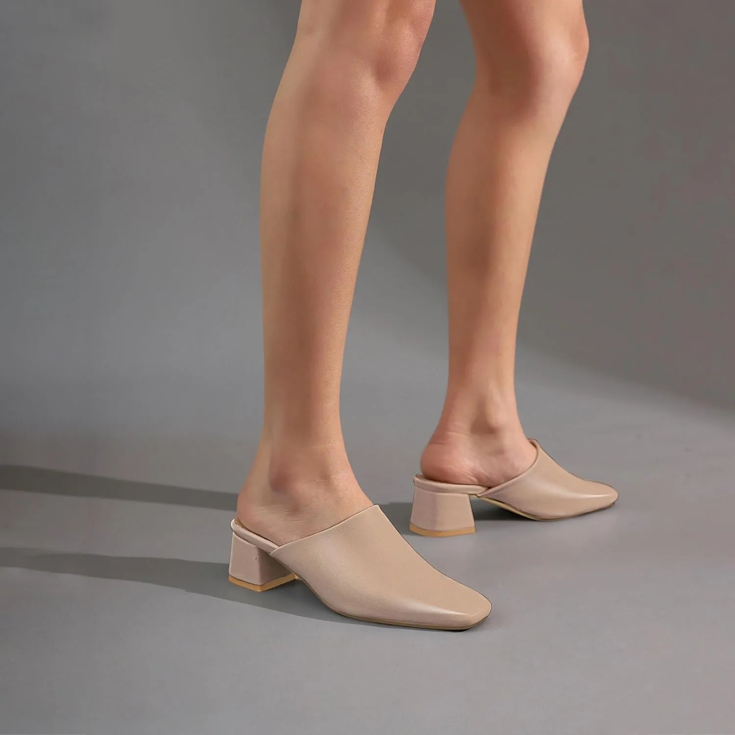 SHEMEE Women's Closed Square Toe Chunky Heel Slides Mule Pumps Slip On Mid Block Heels Slippers Sandals Backless Slingback Shoes