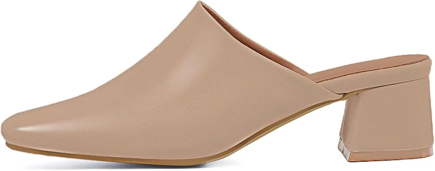 SHEMEE Women's Closed Square Toe Chunky Heel Slides Mule Pumps Slip On Mid Block Heels Slippers Sandals Backless Slingback Shoes