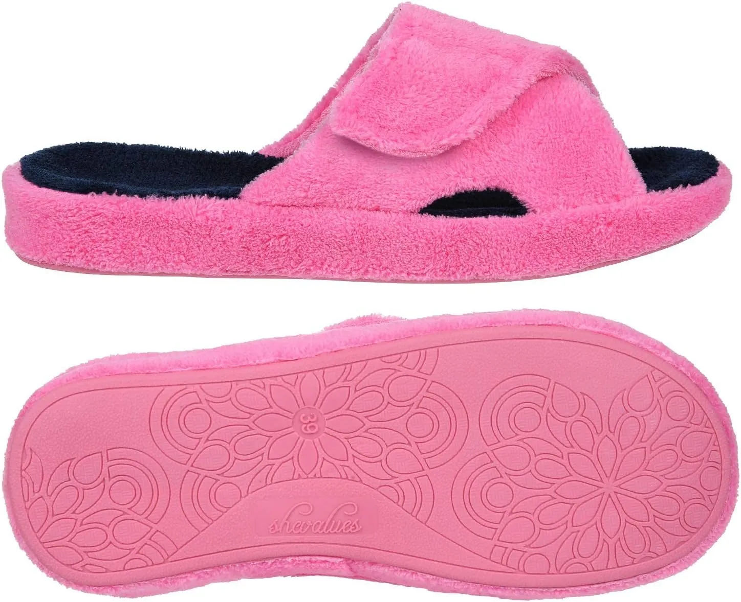 shevalues Summer Arch Support Slippers for Women Adjustable Terry Cloth Fuzzy Indoor Slippers Open Toe House Shoes