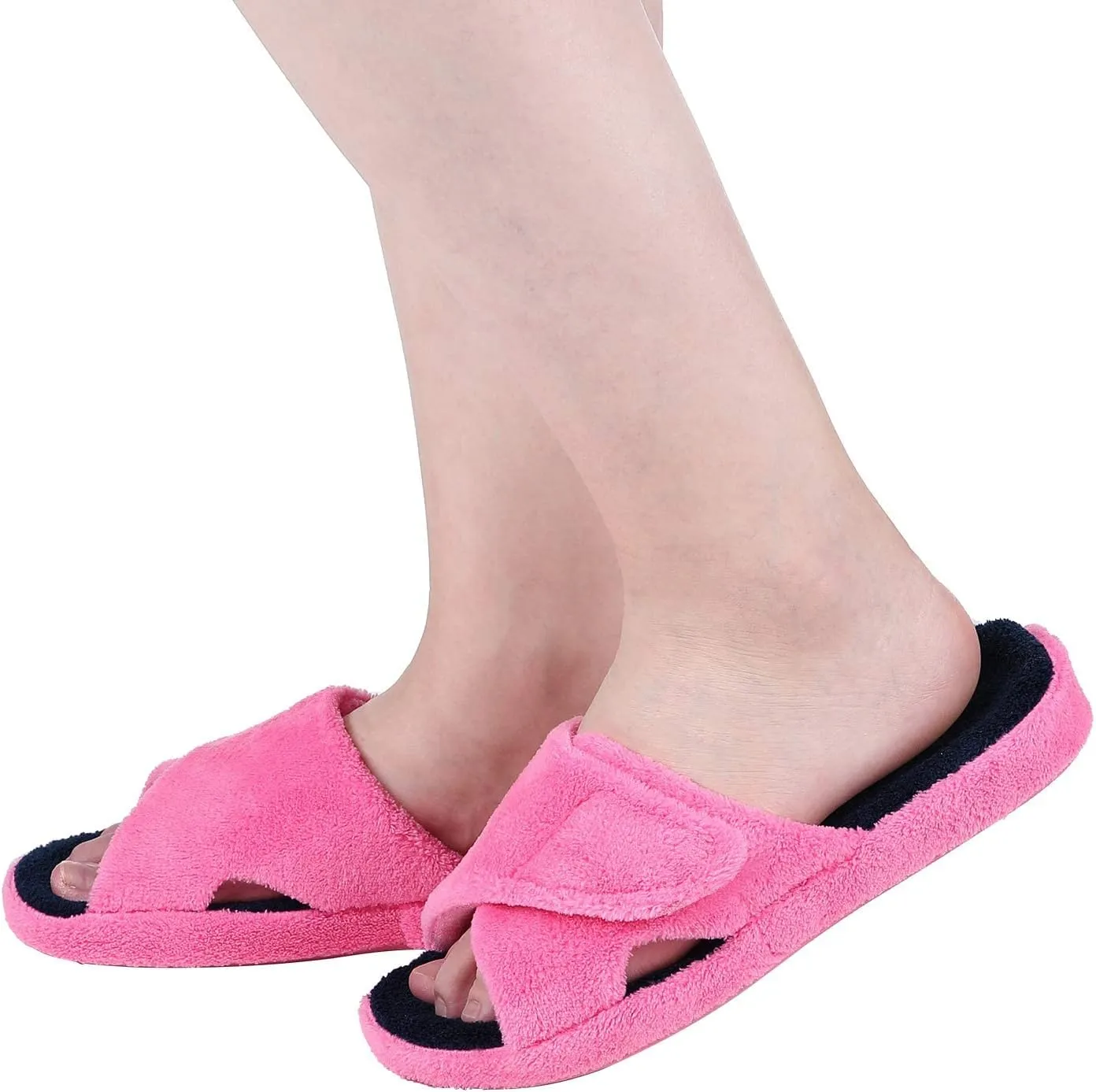 shevalues Summer Arch Support Slippers for Women Adjustable Terry Cloth Fuzzy Indoor Slippers Open Toe House Shoes