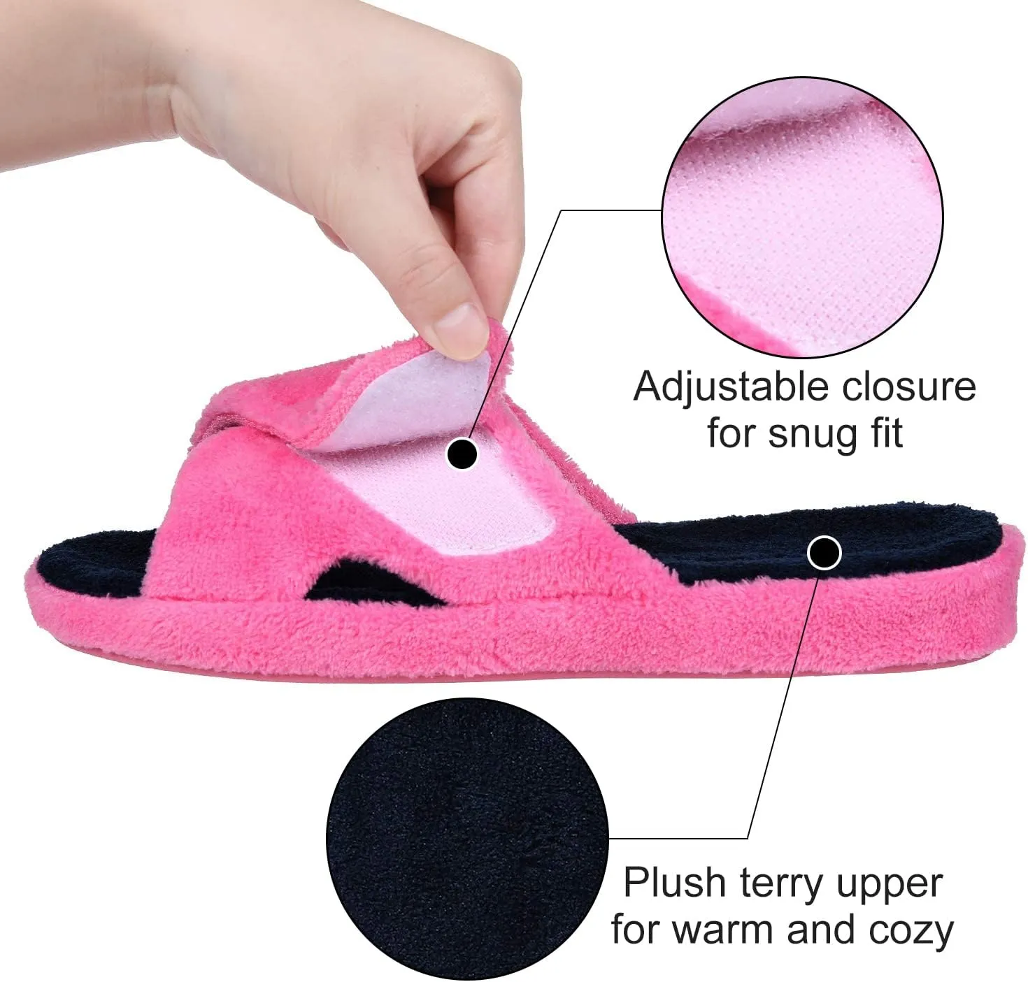shevalues Summer Arch Support Slippers for Women Adjustable Terry Cloth Fuzzy Indoor Slippers Open Toe House Shoes