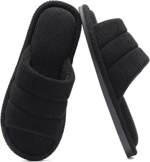 shevalues Terry Cloth Open Toe Slippers for Women Memory Foam Slip On House Slippers