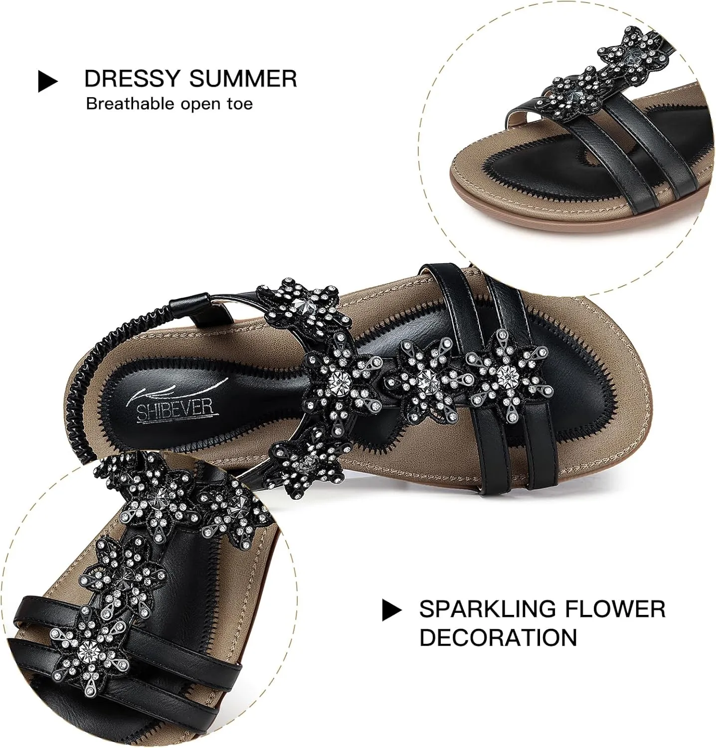 SHIBEVER Flat Sandals for Women Dressy: Summer Comfortable Ankle Strap Womens Sandal