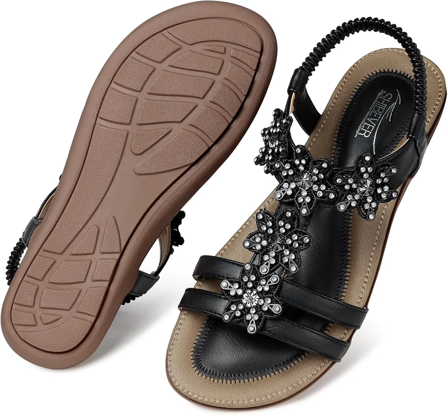 SHIBEVER Flat Sandals for Women Dressy: Summer Comfortable Ankle Strap Womens Sandal