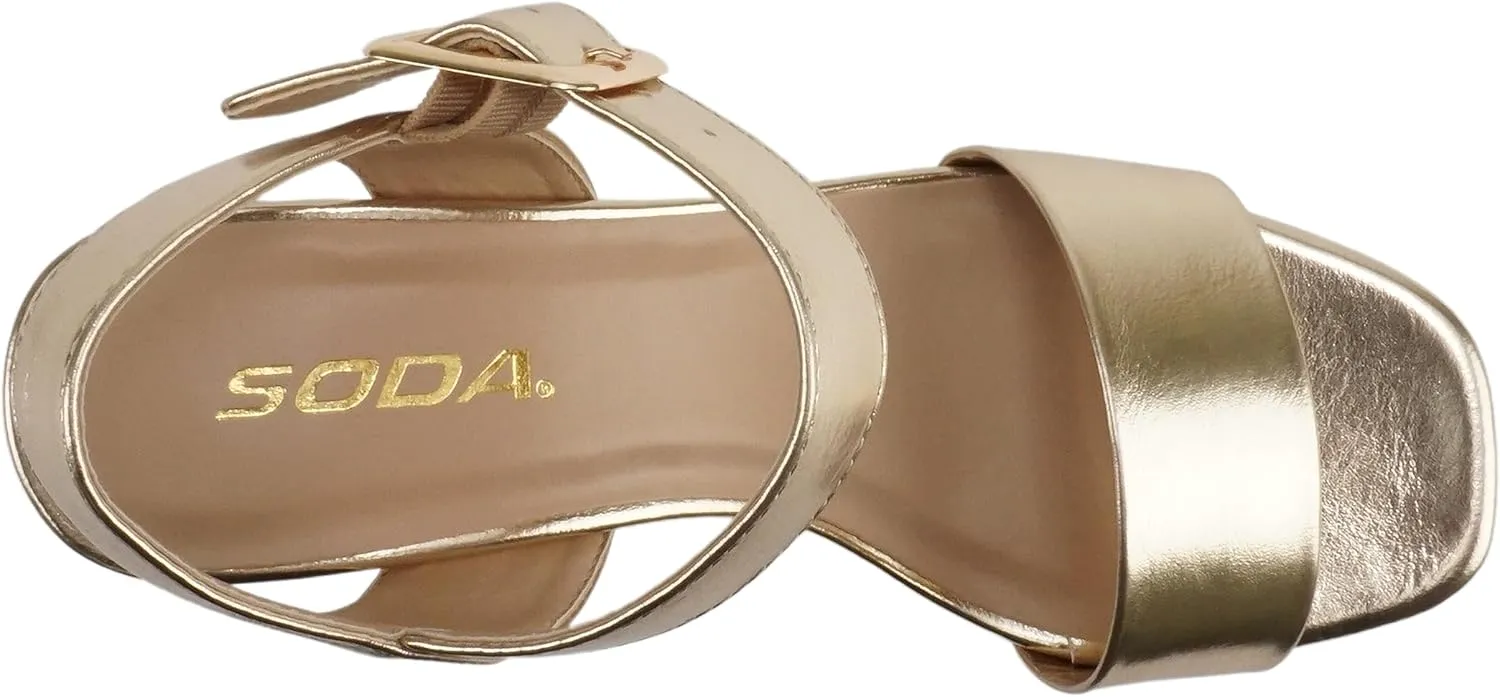 Soda “MACEY” ~ Women Open Square Toe Single Band High Heel Platform Dress Sandal with Adjustable Ankle Strap