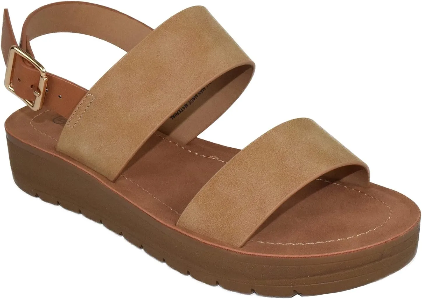 Soda Shoes Women Sandals Ankle Strap Buckled Flatform Wedge Flat Heel Remus-S Camel Beige Tan 7.5