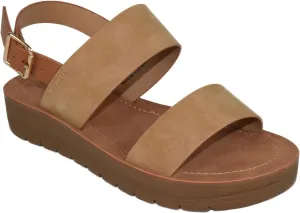 Soda Shoes Women Sandals Ankle Strap Buckled Flatform Wedge Flat Heel Remus-S Camel Beige Tan 7.5