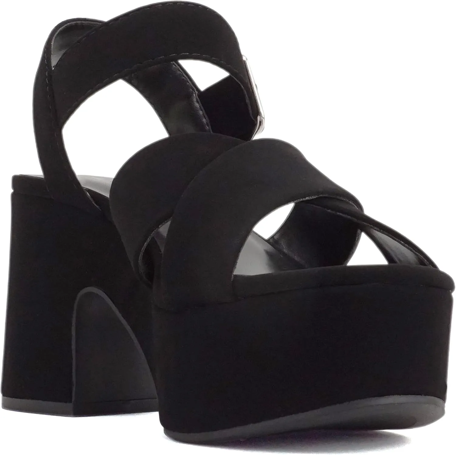 Soda “SYREN” ~ Women Open Round Toe Crisscross Band Ankle Strap Buckle High Heel Notch Wedge Sandal