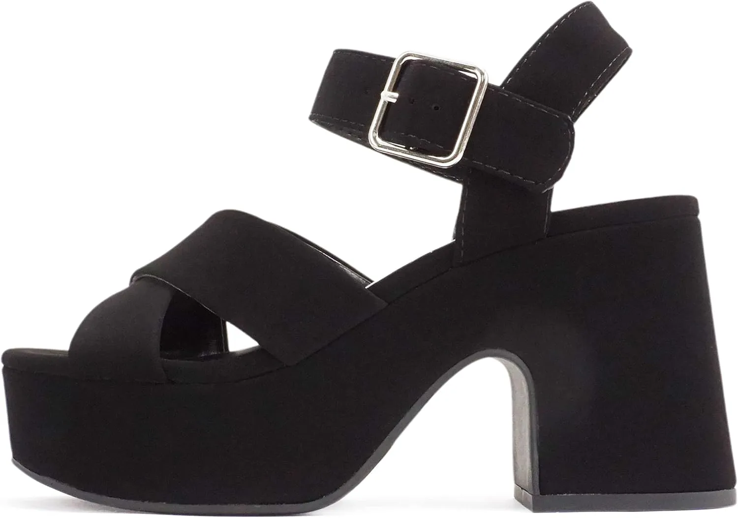 Soda “SYREN” ~ Women Open Round Toe Crisscross Band Ankle Strap Buckle High Heel Notch Wedge Sandal