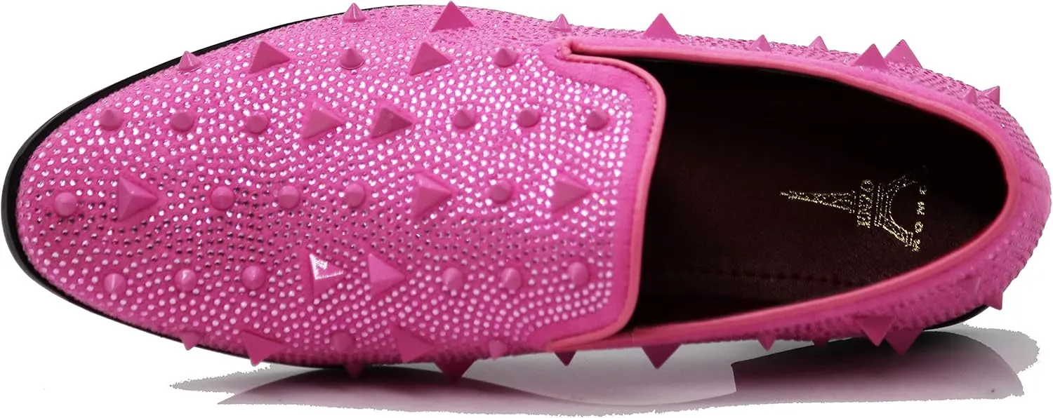 SPK24 Men Vintage Spikes Sparkle Formal Tuxedo Stage Fashion Slip On Loafer Dress Shoes