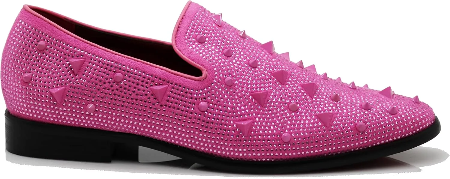 SPK24 Men Vintage Spikes Sparkle Formal Tuxedo Stage Fashion Slip On Loafer Dress Shoes