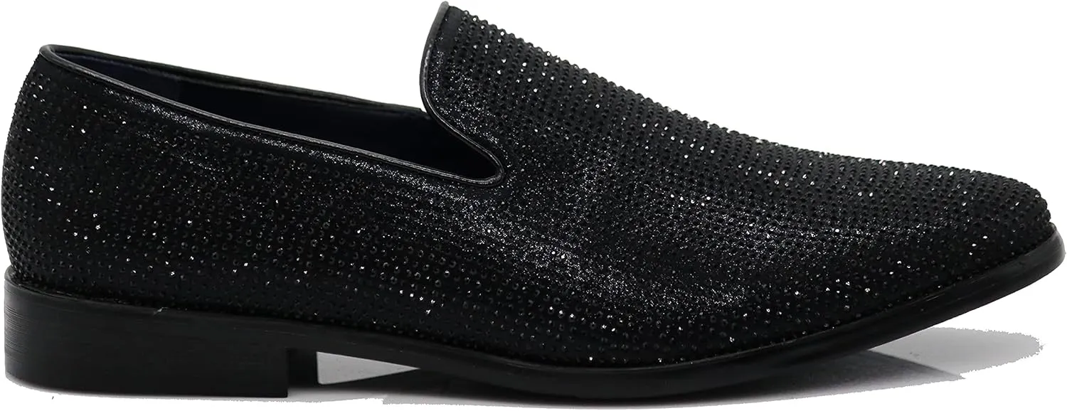 SPK24 Men Vintage Spikes Sparkle Formal Tuxedo Stage Fashion Slip On Loafer Dress Shoes