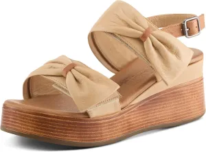 Spring Step Women's KACPER Hook and Loop Leather Wedge Sandal – Adjustable Straps, Bow Detail, All-Day Comfort