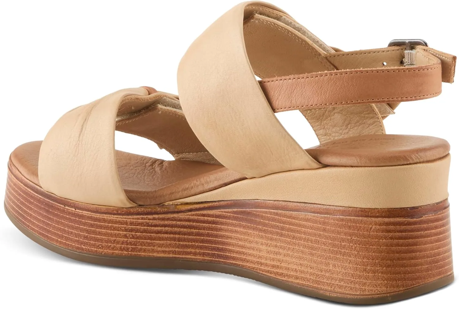 Spring Step Women's KACPER Hook and Loop Leather Wedge Sandal – Adjustable Straps, Bow Detail, All-Day Comfort