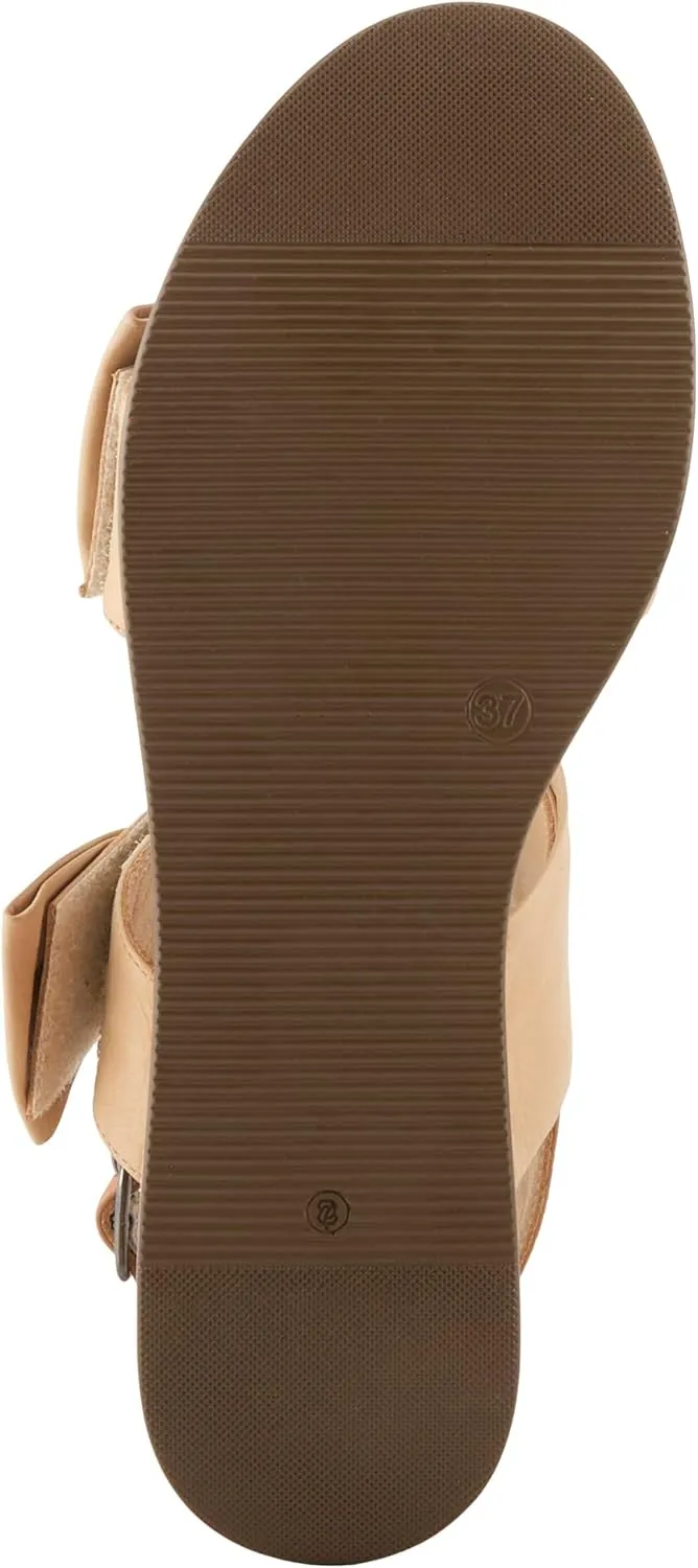 Spring Step Women's KACPER Hook and Loop Leather Wedge Sandal – Adjustable Straps, Bow Detail, All-Day Comfort