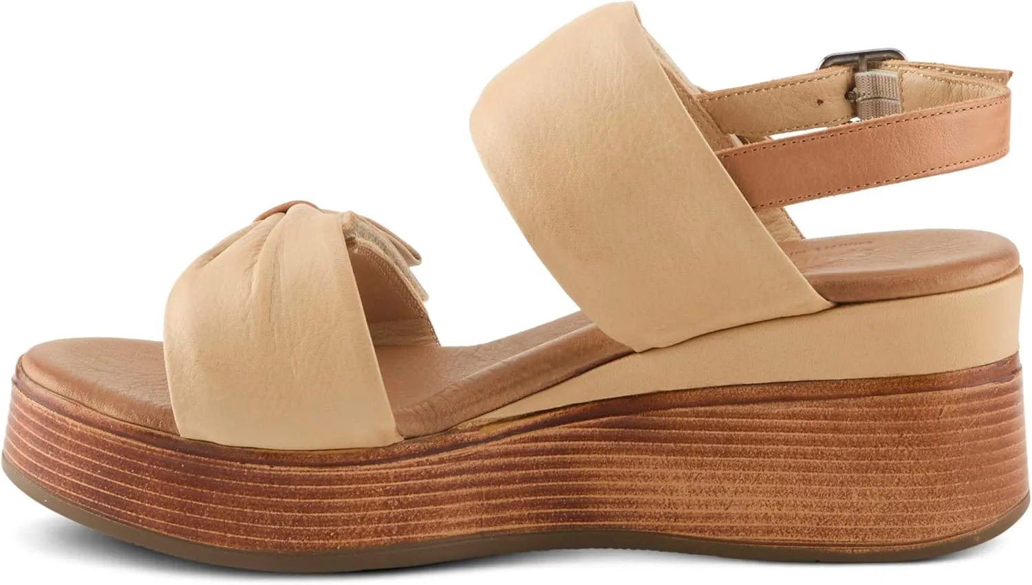 Spring Step Women's KACPER Hook and Loop Leather Wedge Sandal – Adjustable Straps, Bow Detail, All-Day Comfort