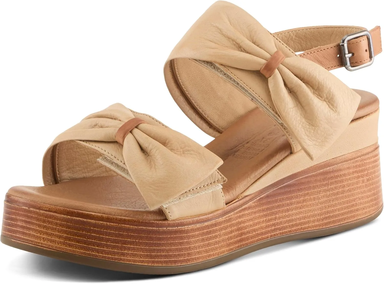 Spring Step Women's KACPER Hook and Loop Leather Wedge Sandal – Adjustable Straps, Bow Detail, All-Day Comfort