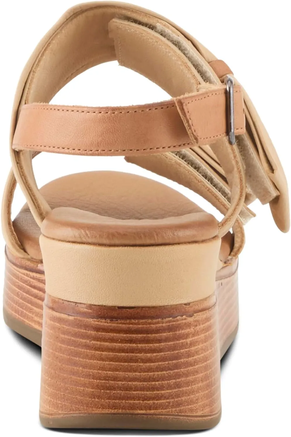 Spring Step Women's KACPER Hook and Loop Leather Wedge Sandal – Adjustable Straps, Bow Detail, All-Day Comfort