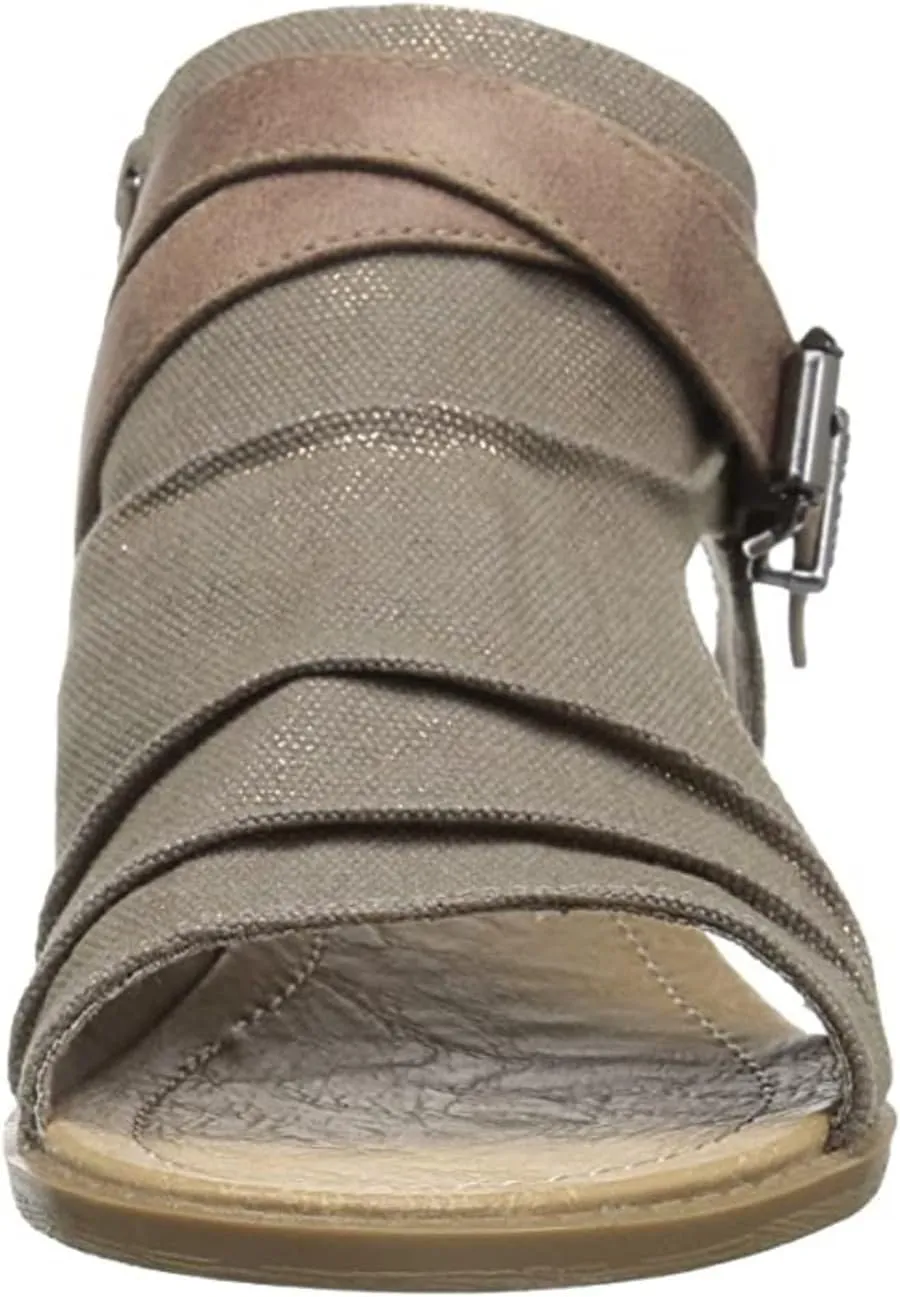 Steve Madden Vana Taupe Multi Canvas Open Toe Low Wedge Flat Gladiator Sandals