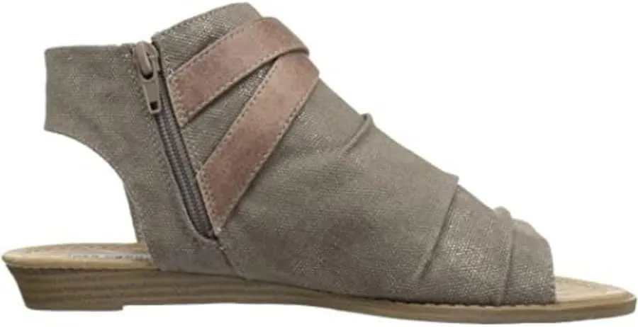 Steve Madden Vana Taupe Multi Canvas Open Toe Low Wedge Flat Gladiator Sandals