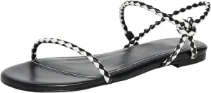 Strappy Flat Sandals for Women Round Open Toe Slip on Ankle Strap Backless Sandals Slingback Casual Vacation Dressy Shoes