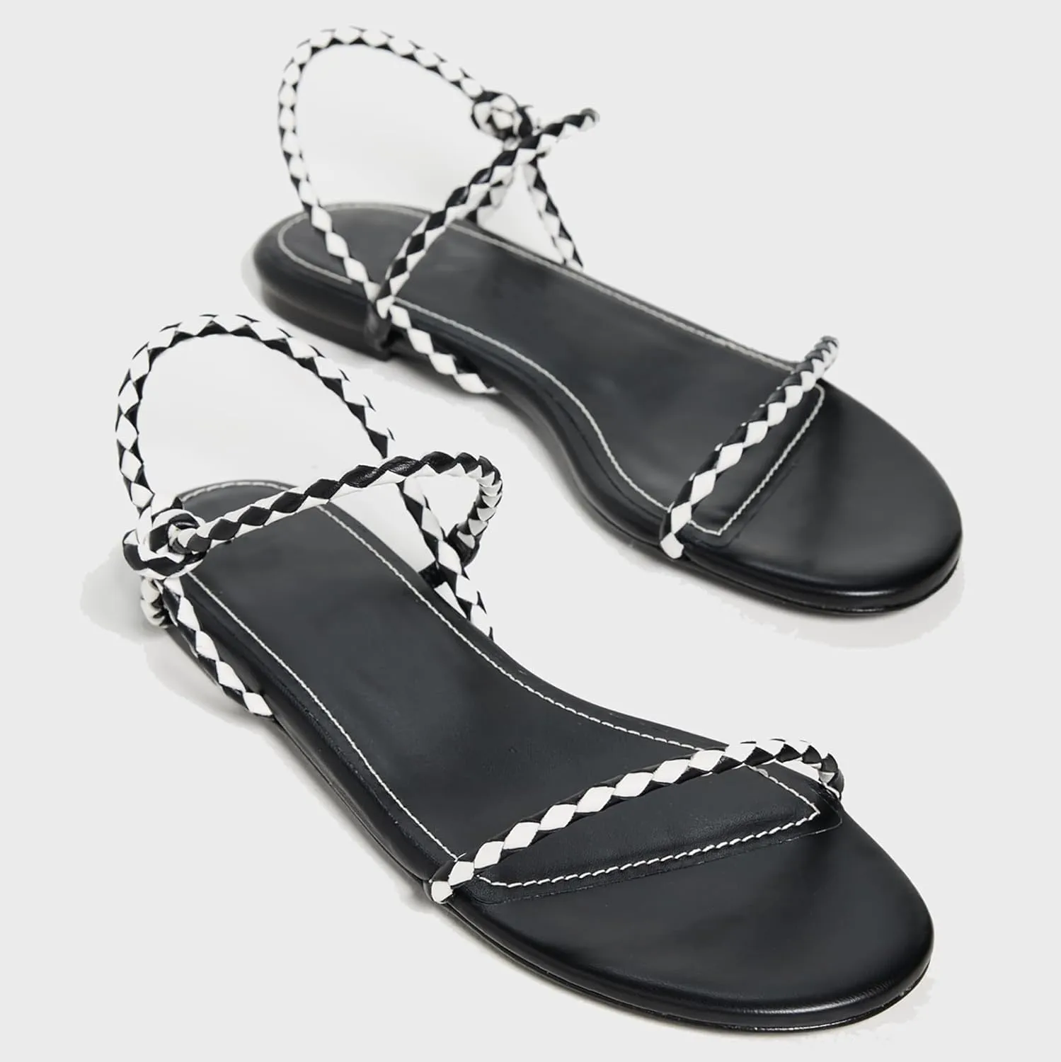 Strappy Flat Sandals for Women Round Open Toe Slip on Ankle Strap Backless Sandals Slingback Casual Vacation Dressy Shoes