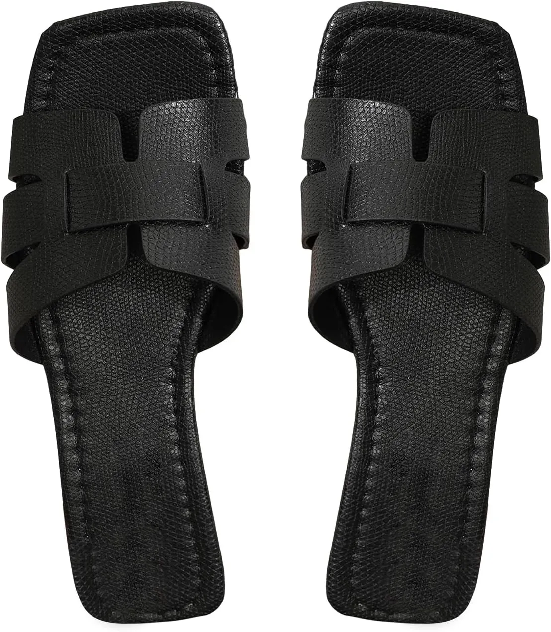 SweatyRocks Women's Open Square Toe Flat Sandals Leather Summer Dressy Slide Sandals