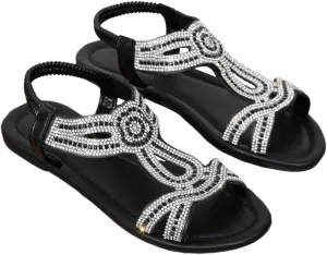 SweatyRocks Women's Rhinestone Open Toe Flat Sandals Elastic Ankle Strap Beach Shoes