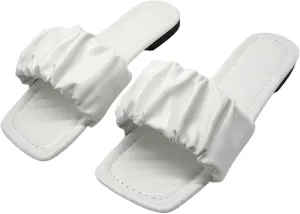 SweatyRocks Women's Ruched Slide Sandals Square Open Toe Outdoors Flat Sandals Slippers